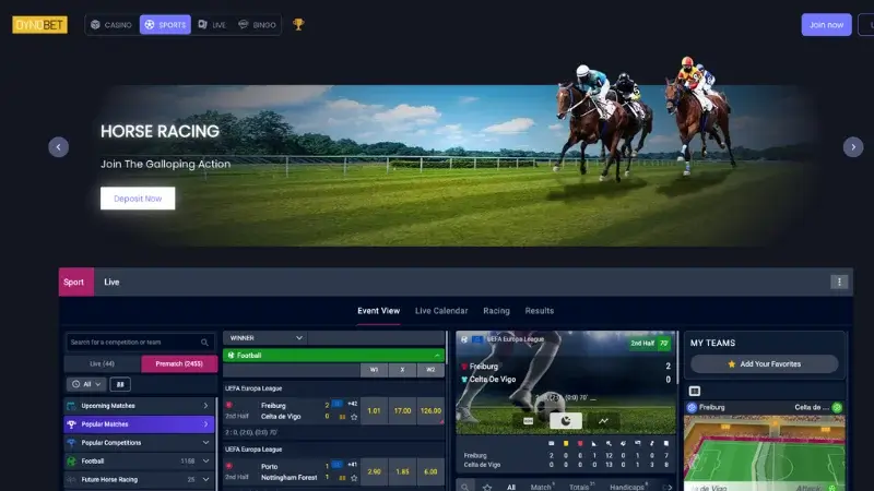 Dynobet non Gamstop betting site interface